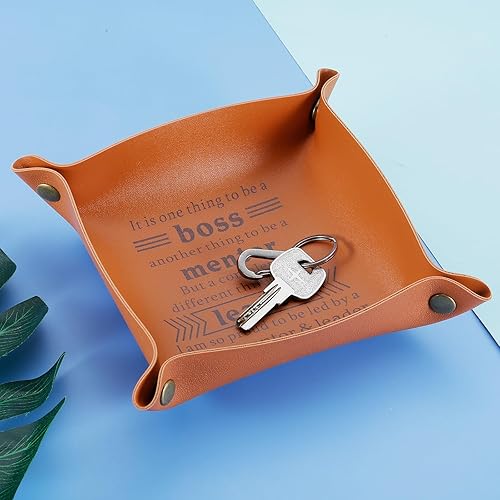 Miniatura 3 de Regalo del día del jefe para mujeres y hombres, bandeja de valet para hombres, bandeja de cuero, organizador de almacenamiento de escritorio para
