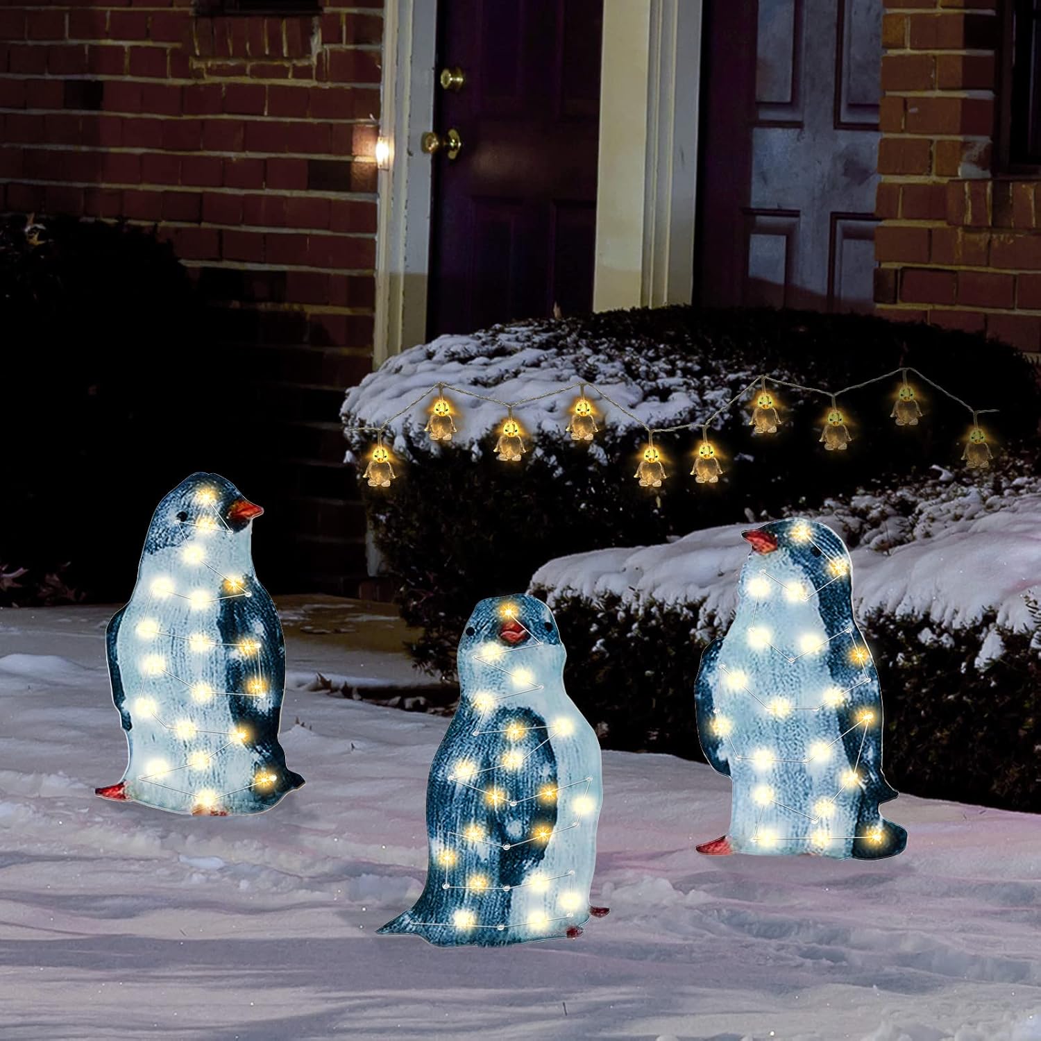 BBTO 3 Pcs Christmas Light Penguin Outdoor Decorations Penguins LED Outdoor Christmas Decorations Penguins