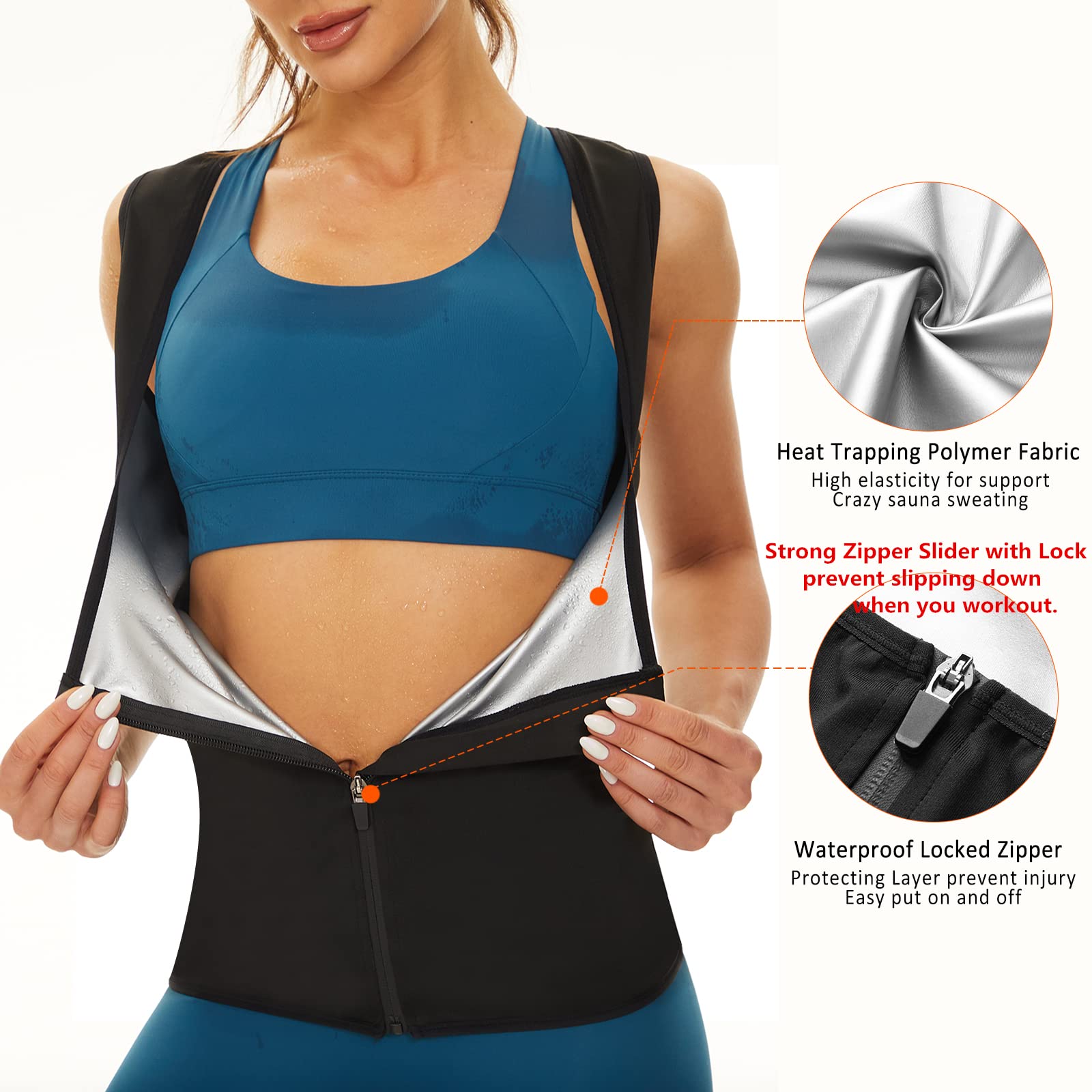 YYQ Sauna Sweat Vest for Women Sauna Suit Plus Size Workout Tank Top Shaper Waist Trainer for Womens with Zipper