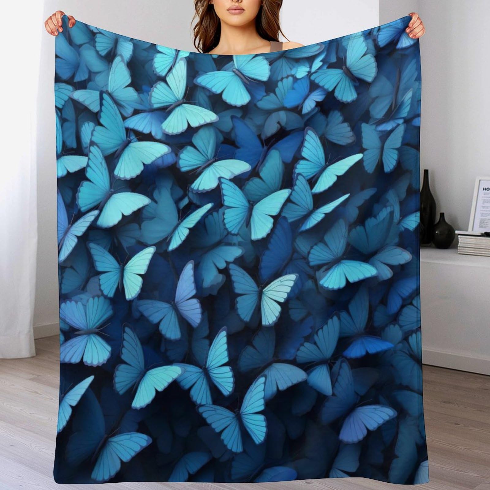 Manta de franela suave con diseño de mariposas decorativa y calida
