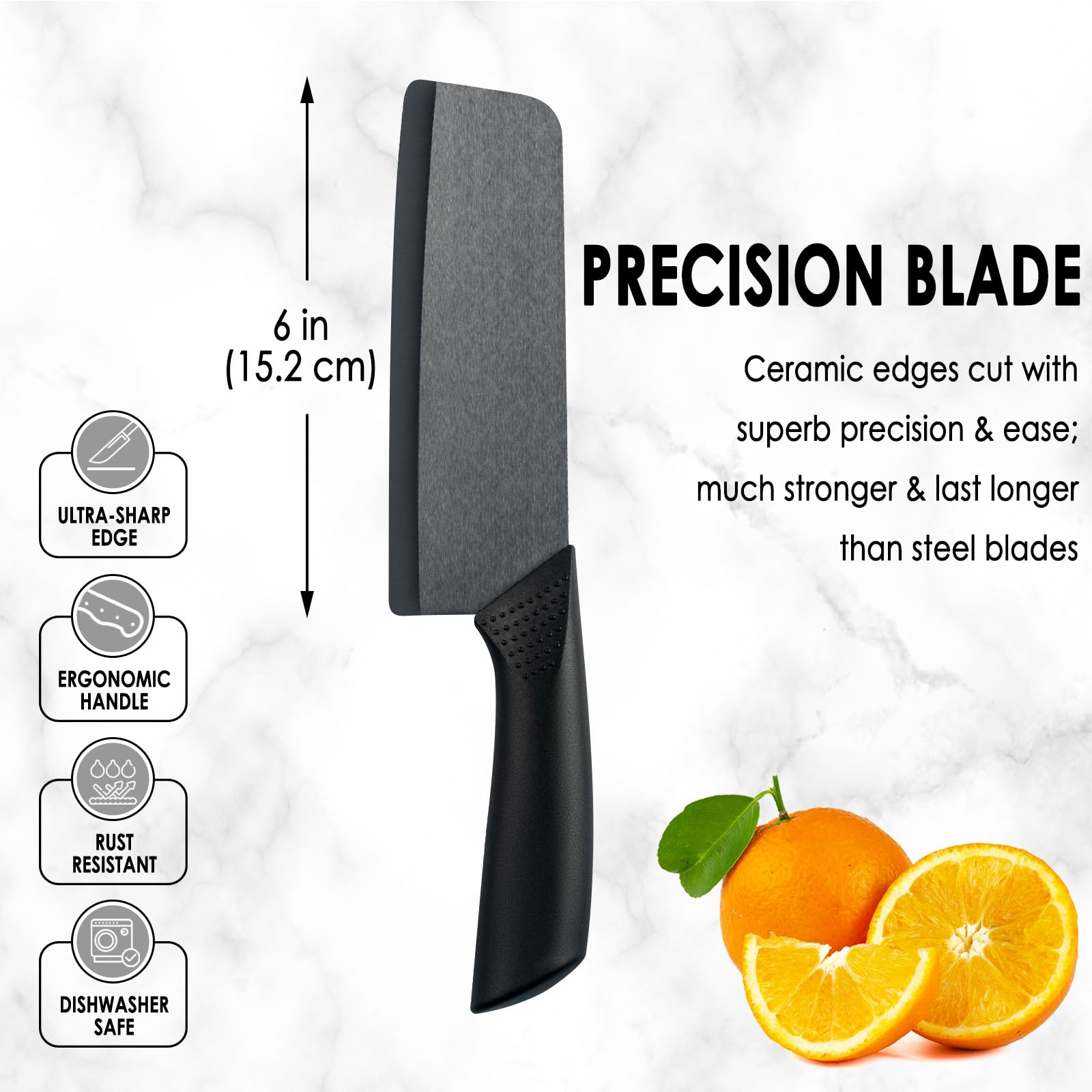 6-inch Black Ceramic Nakiri Knife with Cover - Light, Precise, Sharp Ceramic Knife - Japanese Chef's Kitchen Knives with Gift Box