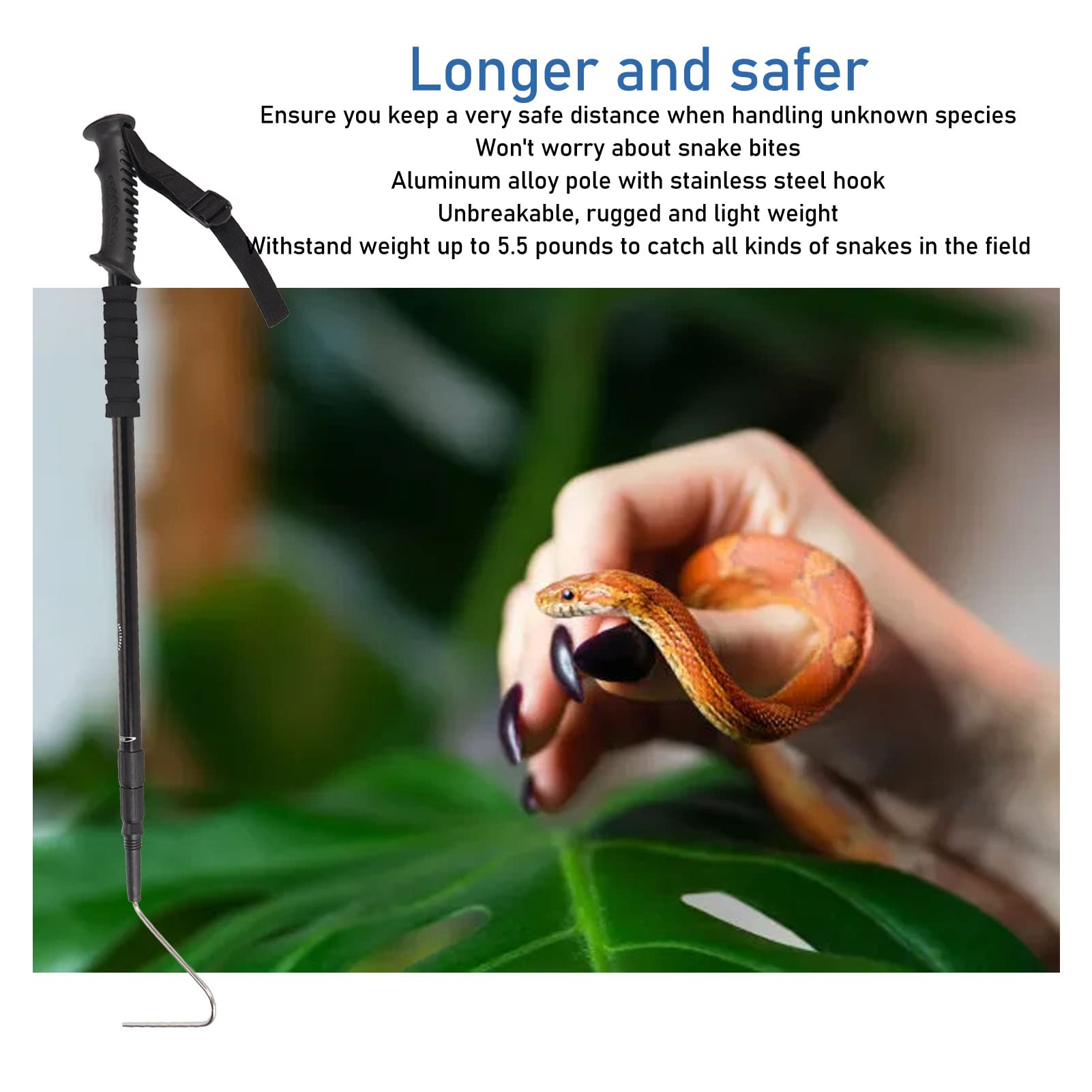 Pssopp Gancho de Serpiente Retráctil, Gancho de Reptil Reforzado Ajustable con Mango para Atrapar Serpientes