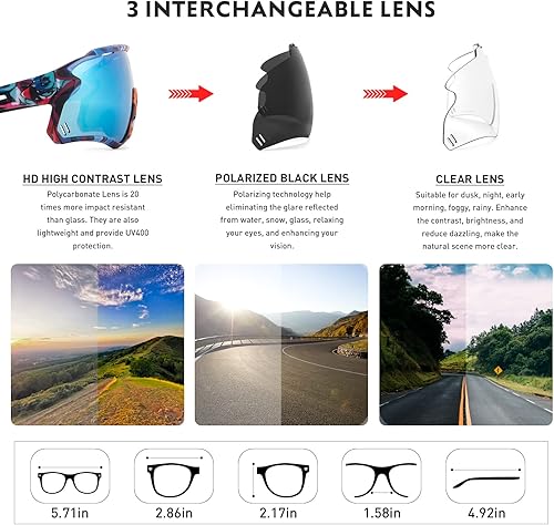 Miniatura 4 de SCVCN Gafas de sol deportivas para hombres y mujeres, polarizadas UV400 Mountain Bike MTB bicicleta de cristal con 3 lentes