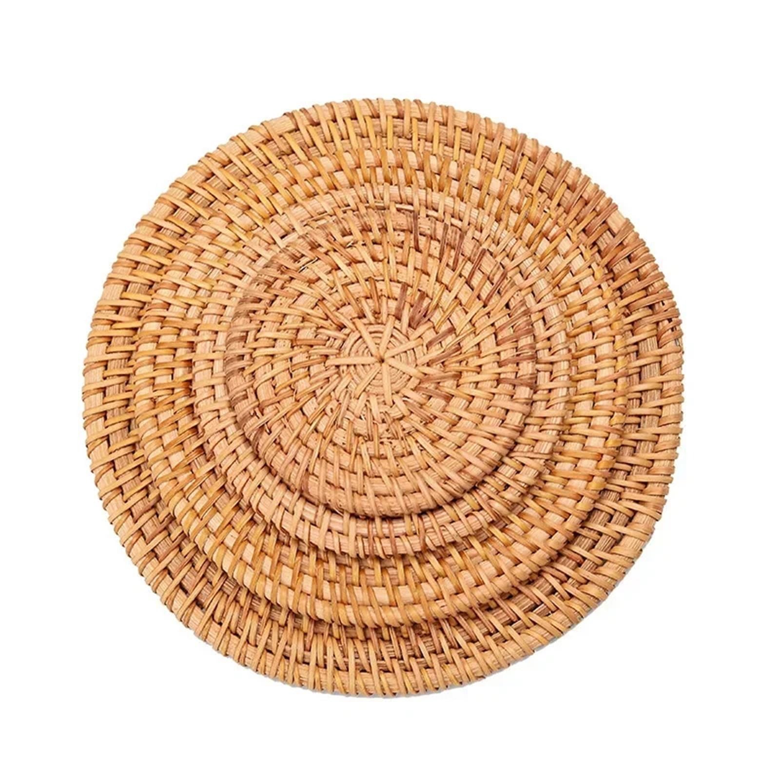 6 Pcs Handmade Round Rattan Coasters Heat Insulated Table Mat Tableware Placemat Heat-Resistant Dishes Kungfu Tea Accessories For Drinks Home(16cm)