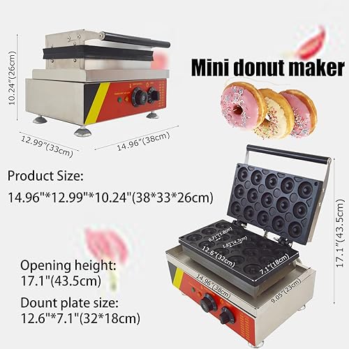 Miniatura 3 de 15pcs Mini Donut Maker Máquina eléctrica para hacer donas Máquina comercial Mini Donut Maker Doble cara calentada 32.0 F-572.0 F Donut Machine