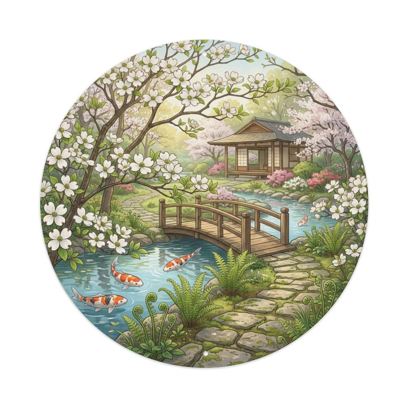 Galvaxio Style Japanese Koi Fish Flowering Dogwood Spring Metal Tin Sign