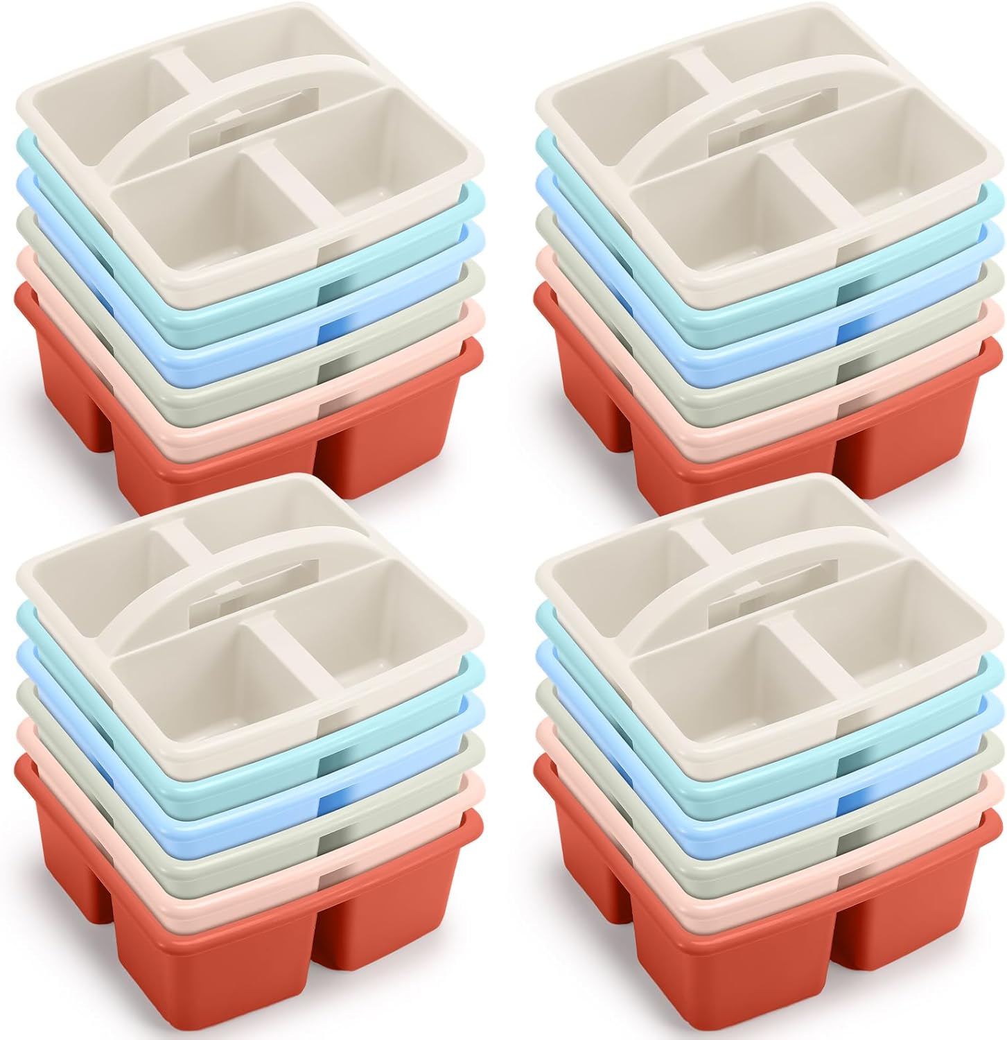 12 Pack Plastic Classroom Caddy - 4 Compartment Organizer Boho Color Table Caddy with Handles for School Home Office Supplies