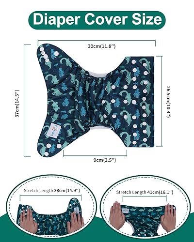 Miniatura 38 de babygoal Fundas de pañales de tela, paquete de 6 con bolsa húmeda para pañales ajustados y prepliegues con refuerzos dobles, ajustables y