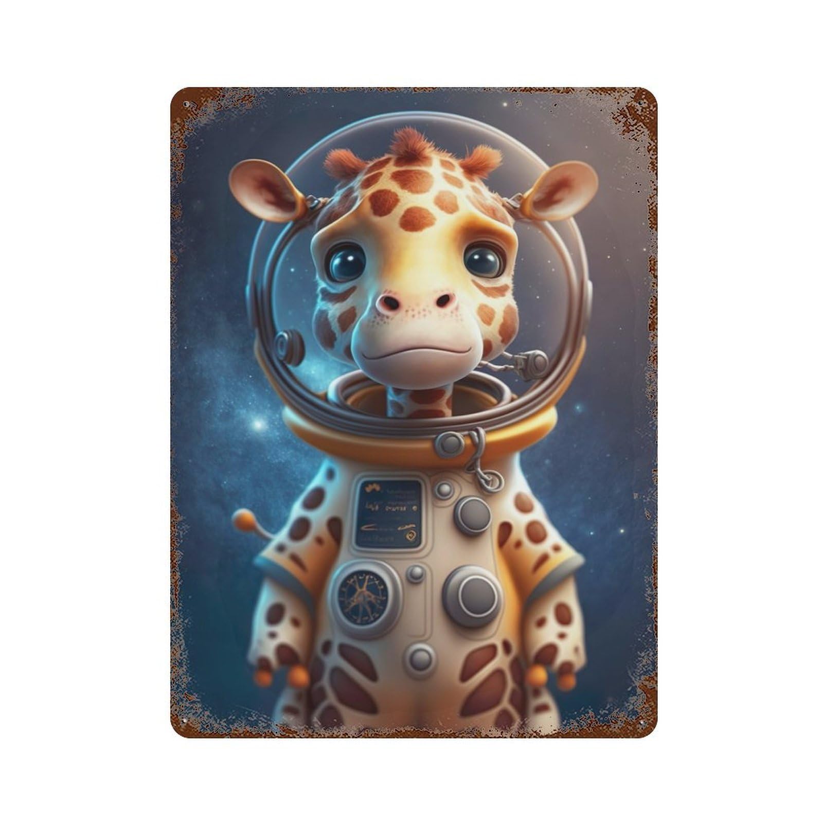 Decorative Tin Sign Astronaut Space Giraffe 15.7"x11.8", Decorative Metal Wall Art for Garage, Bar And Workshop Decor