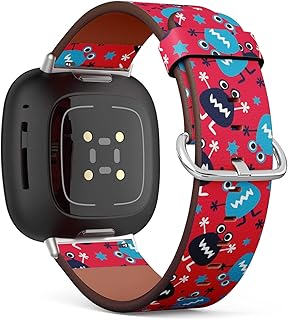 CJBROES Replacement Leather Watch Band, Compatible with Fitbit Versa 3 and Fitbit Sense of Wristband Bracelet Accessory - Colorful Monster