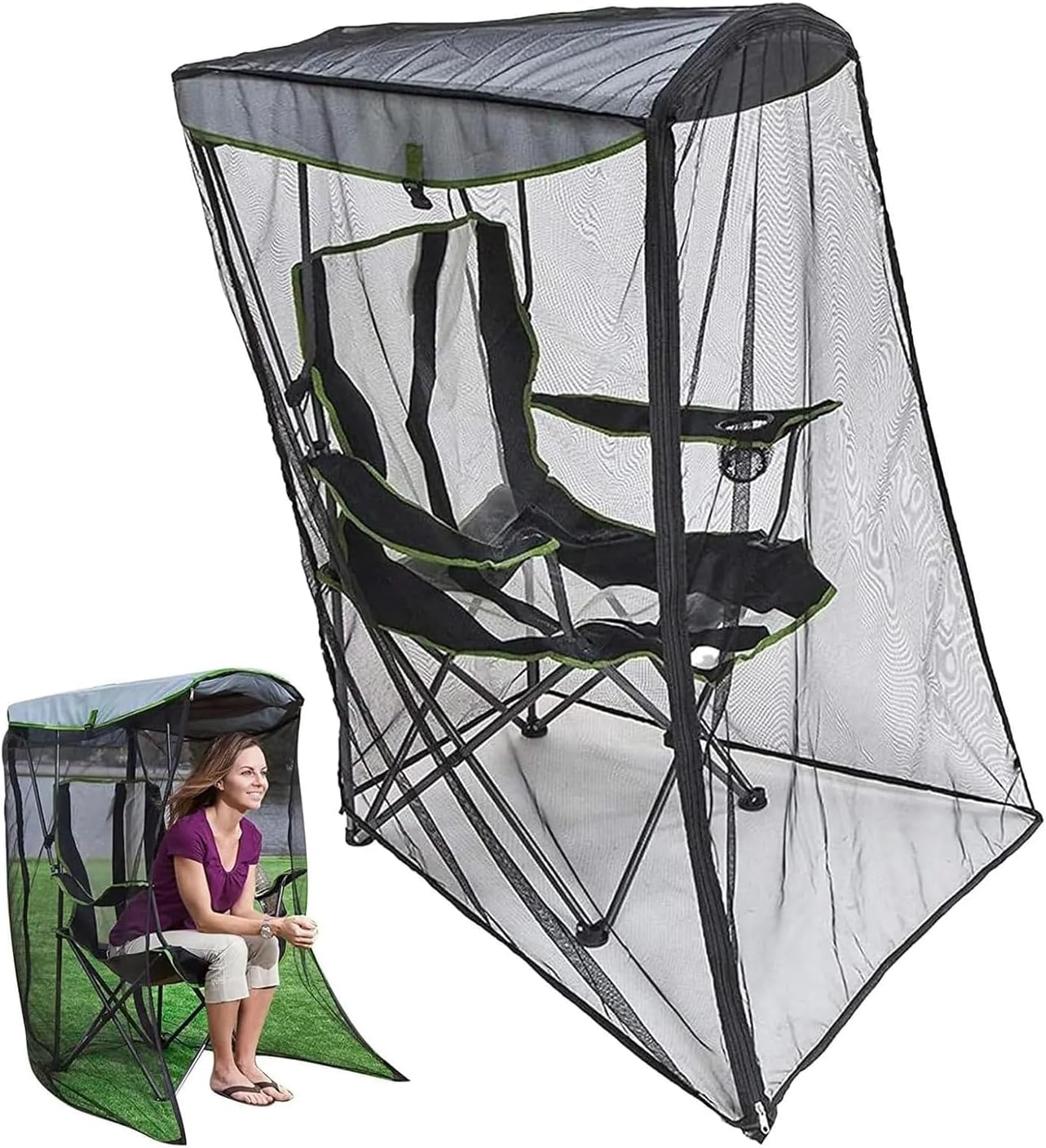 1-Person Camping Chair Pop up Tent Bug Barrier Mosquitos Mesh Tent Black Chair Mosquito Netting with Zipper Opening for Fishing Camping Chairs Outdoors, Excluding Chair