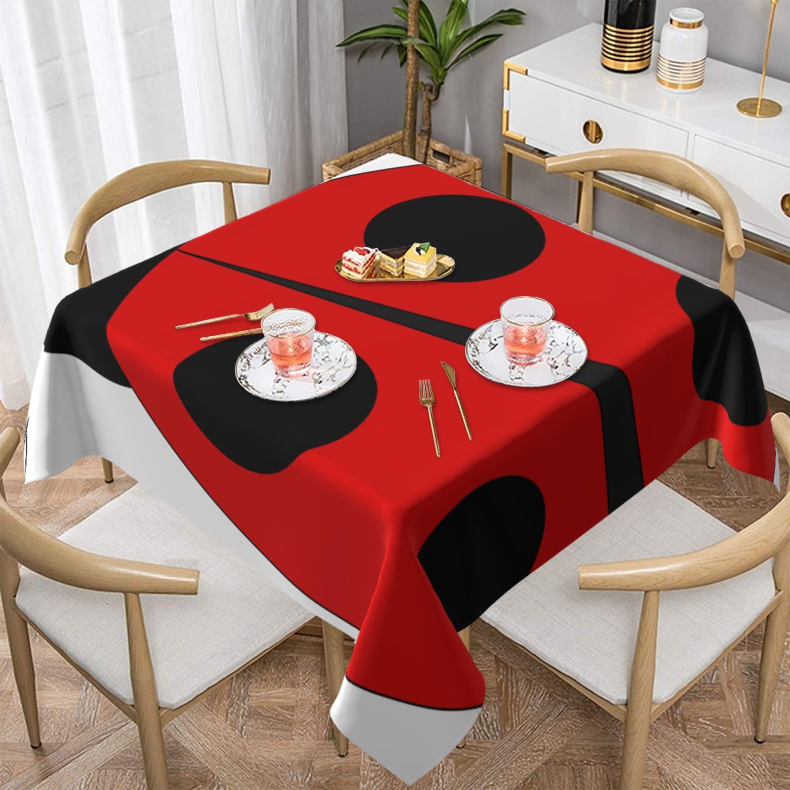 DCEHGEW ladybug Prints Square Tablecloth 152x152 CM, Waterproof Fabric Table Cloth for Dining Table, Farmhouse Table Cover for Kitchen Dining Tabletop Decoration