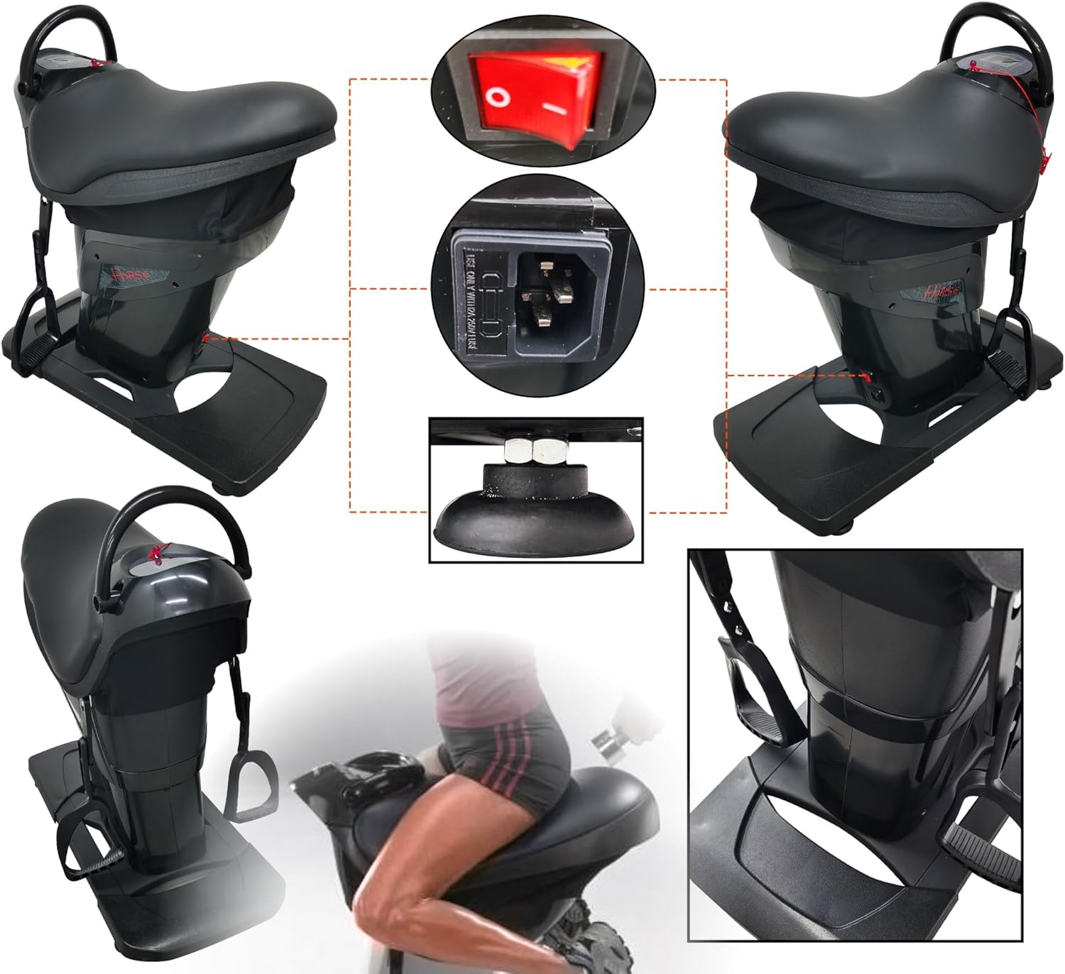 Electric Horse Riding Abdominal Exercise Machine - 110V Home Gym System with Safety Switch, Adjustable Stirrups & Reins, 3D Riding Experience, 264LB Load Capacity, Black