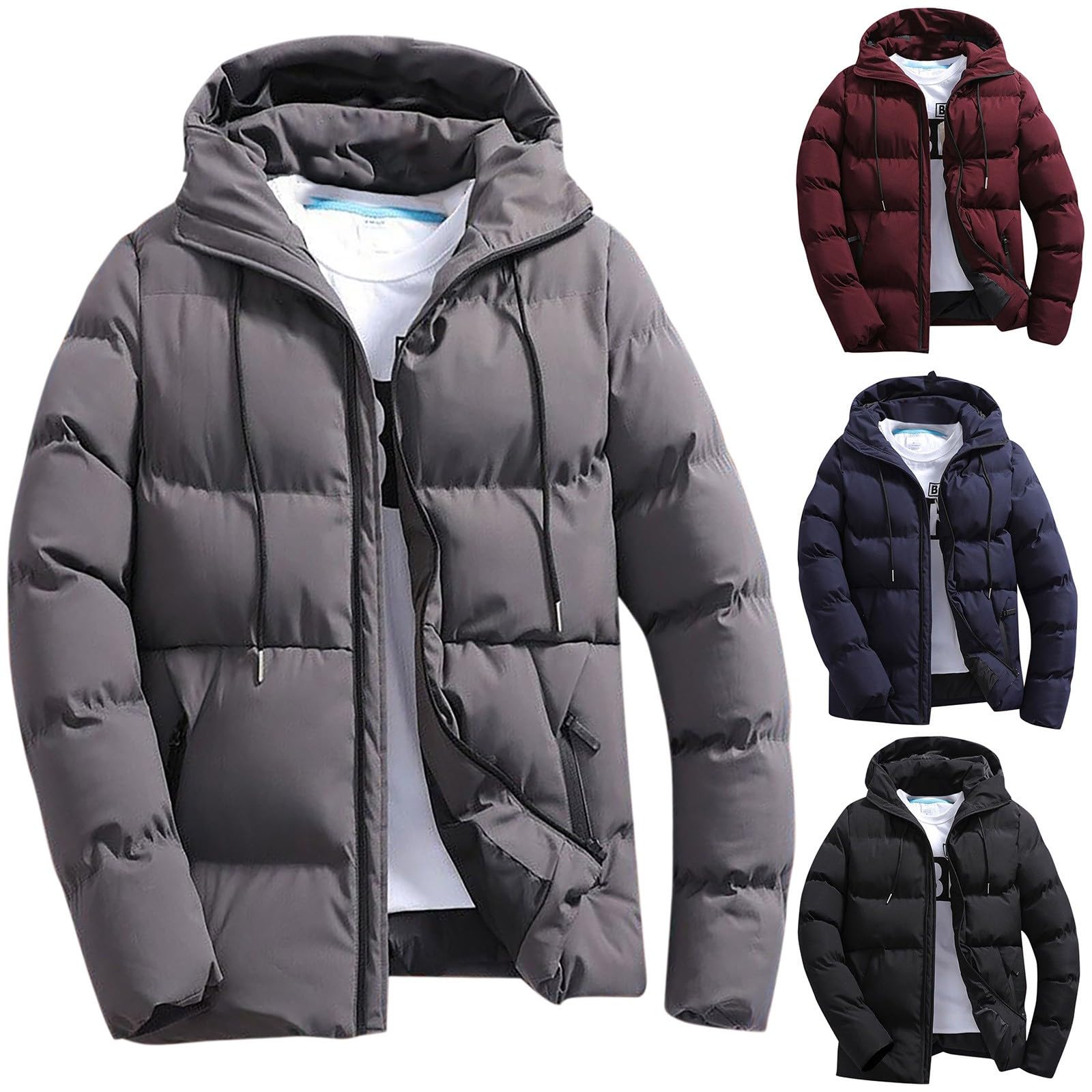 Giubbotto Piumino Uomo Invernale Caldo Giubbino con Cappuccio Casual Offerte Jacket Taglie Forti Comodi Giacconi Invernali Elegante Slim Fit Giubbotto Lavoro Antivento Pesante Trekking Cappotto Giacca