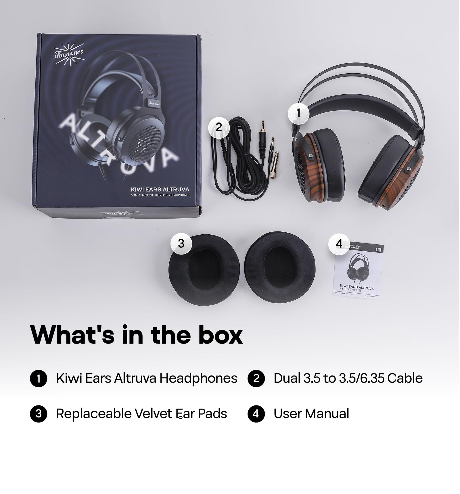 Linsoul Kiwi Ears Altruva Casque Supra-auriculaire, Surveillance Dynamique du Haut-Parleur Hi-FI 50 mm Casque de Jeu Filaire Stéréo Ouvert pour l’ingénieur de Studio Audiophile Gaming (Noir&Bois)