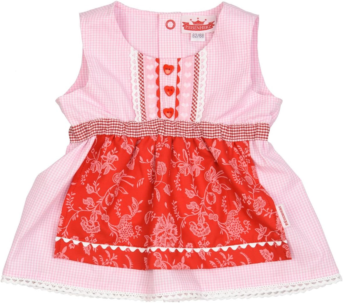 P.EisenherzBavarian Dress for Girls, Dirndl, Baby, Traditional Bavarian Clothes, with Sewed on Apron in Pink/red