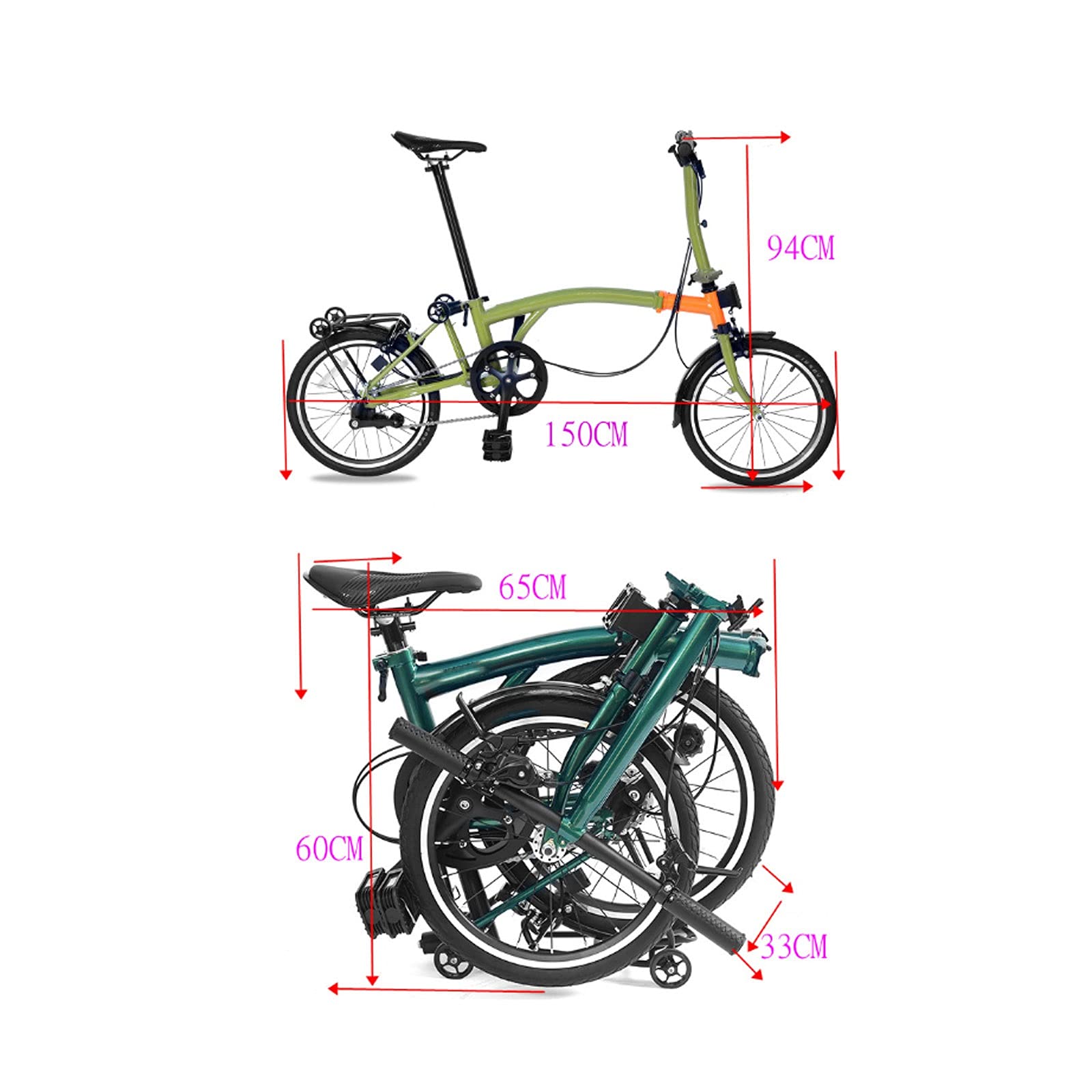 Bicicleta plegable, 16 pulgadas, 3 velocidades, marco de acero al cromo molibdeno, diseño compacto para un fácil almacenamiento, construcción duradera para una conducción cómoda