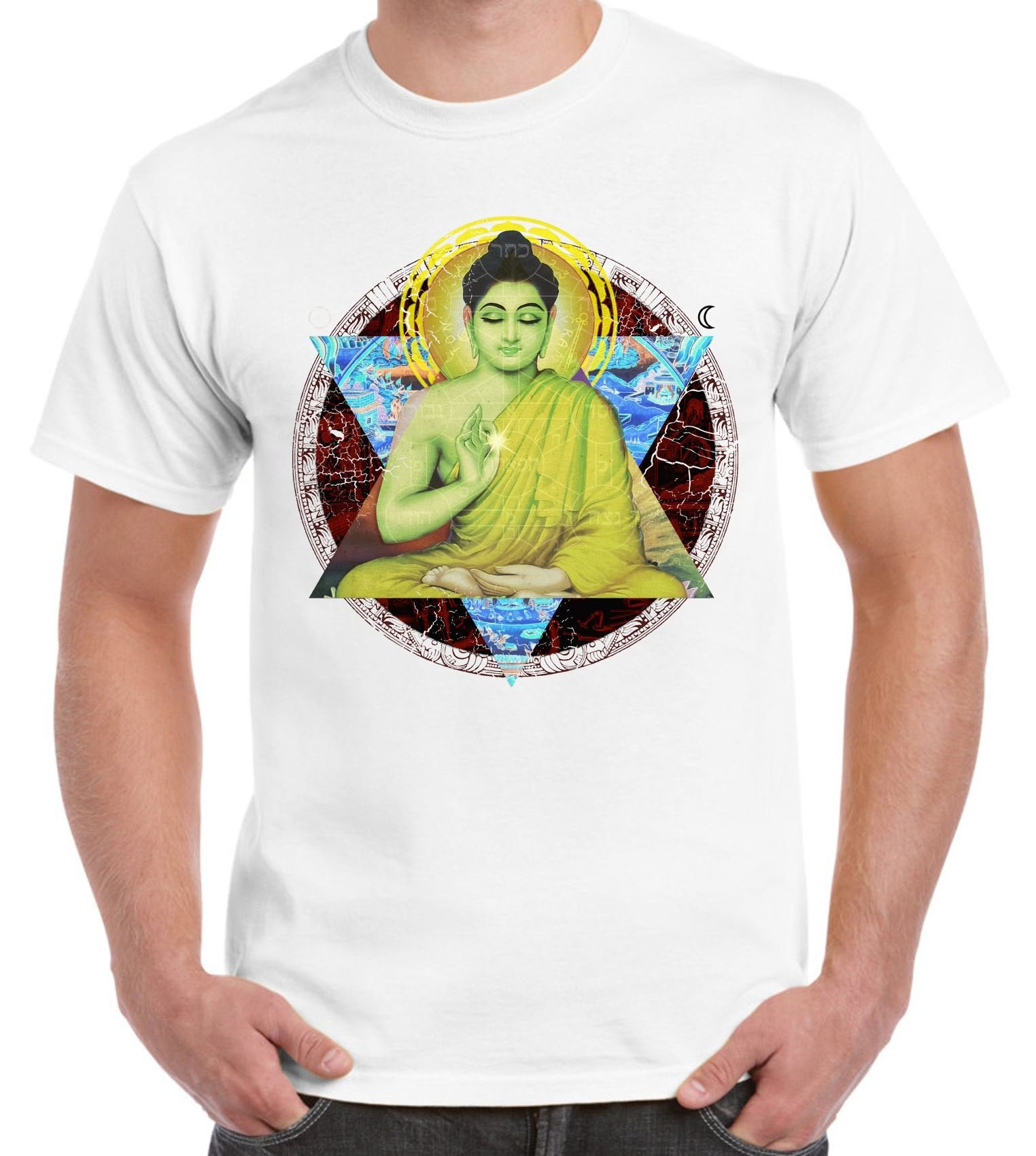 Buddha Dharma Buddhist Men's T-Shirt (Large, White)