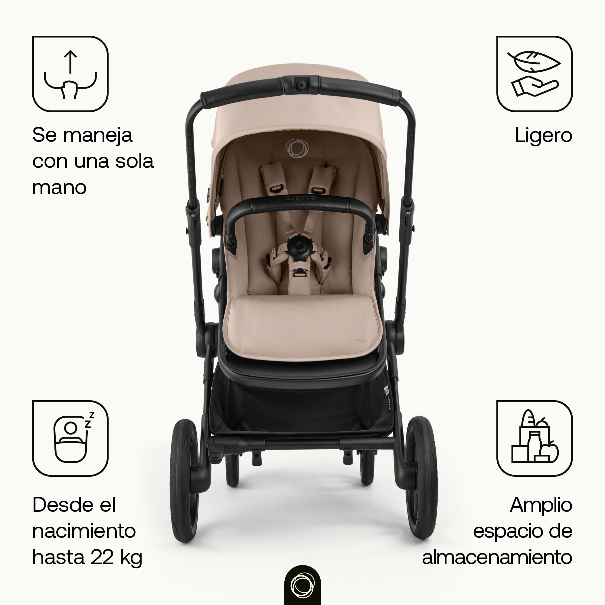 Bugaboo Cub Carrito Todoterreno, para Recién Nacido hasta 22 kg | Manejo Suave y Cómodo, Peso Ligero de 10,7 kg, Silla Reclinable y Reversible, Cesta de Almacenaje Grande, Desert Taupe