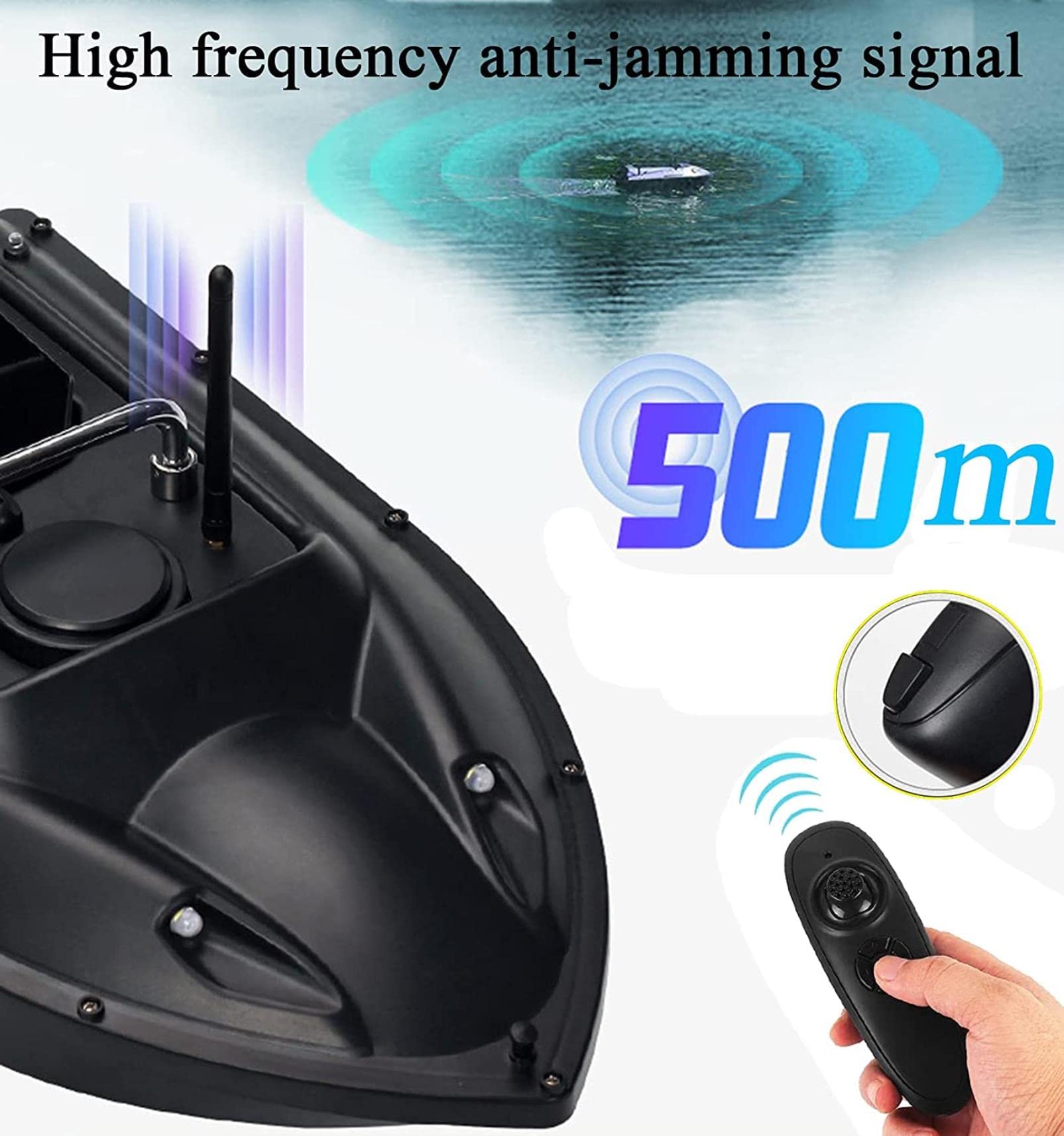 Barco Cebador Teledirigido para Pesca, Barco Cebo Pesca Inteligente con Motores Duales y Batería de 12000 MAh, Iluminación Led Delantera y Trasera, Herramientas de Pesca Profesionales