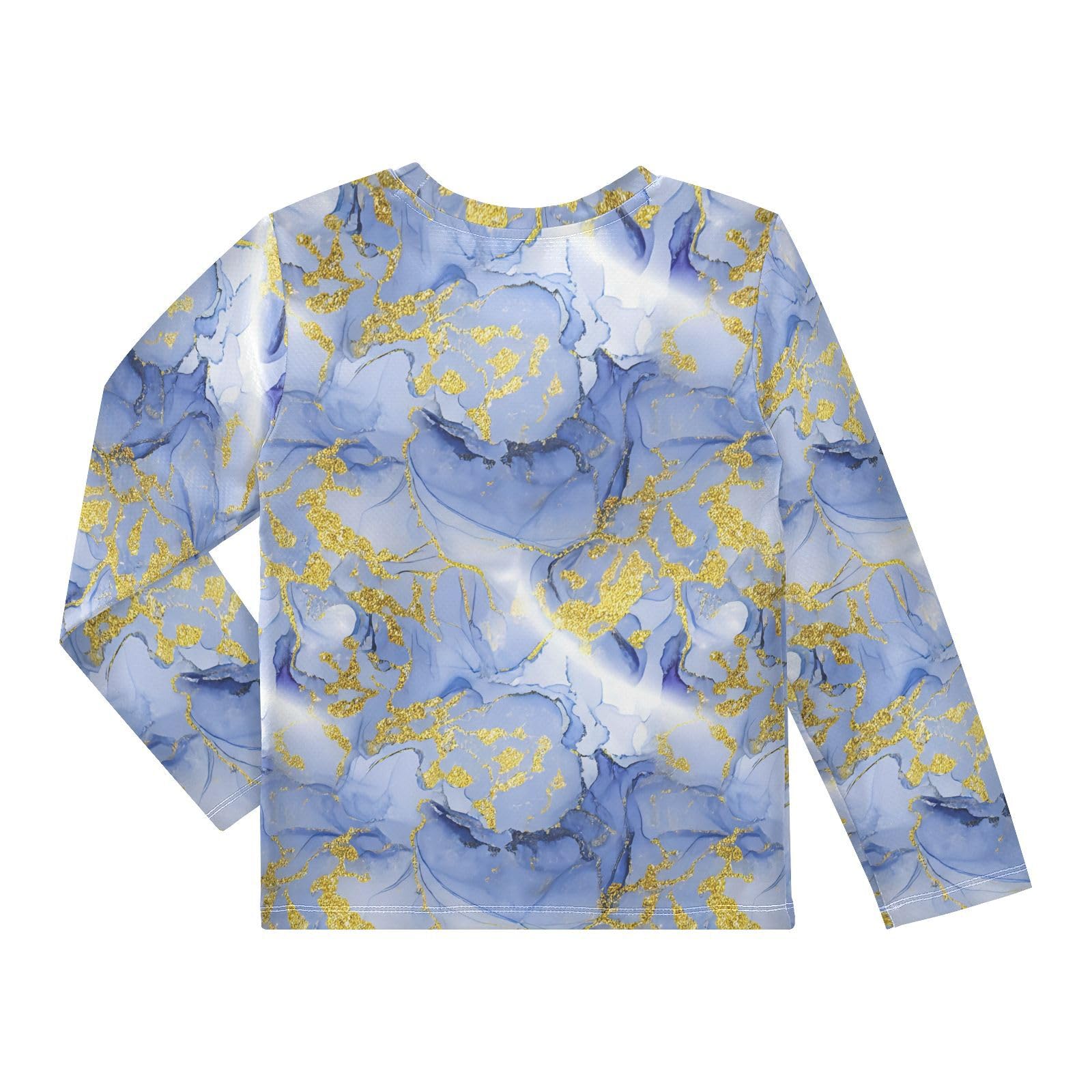 Golden Ink Blue Marble Rash Guard Shirt for Boys Sun Protection Shirt for Beach Pool Sport UPF50+ 7-8T