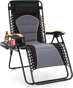 Sophia & William Oversized Zero Gravity Chair with Padded Seat and Cup Holder, Supports 400 lbs, Black