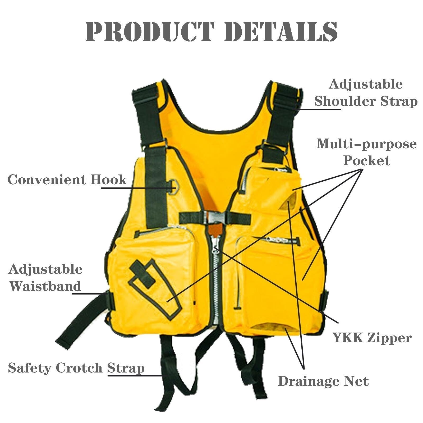 Adult Surfing Vest Adjustable Buoyancy Aid Lightweight Fishing Surfing Vest Multi-Pockets for Kayaking Boating Swimming Snorkeling Paddle Boarding Water Sports Activities Gear