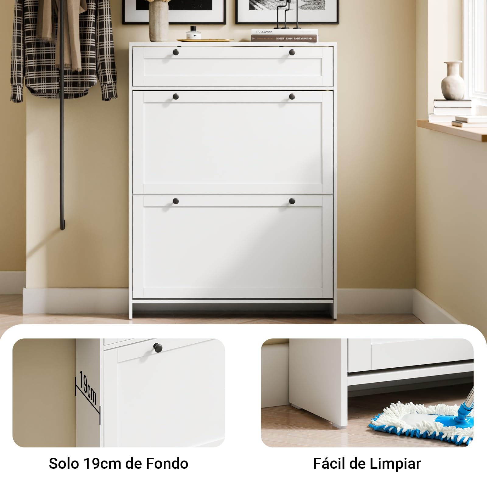SoBuy Zapatero Entrada Recibidor Mueble Zapatero Blanco de Almacenaje con Cajone y 2 Puertas, Diseño Compacto para 8 Pares de Zapatos, Material Duradero, Instalación Fácil, 80 x 19 x 107cm, FSR207-W