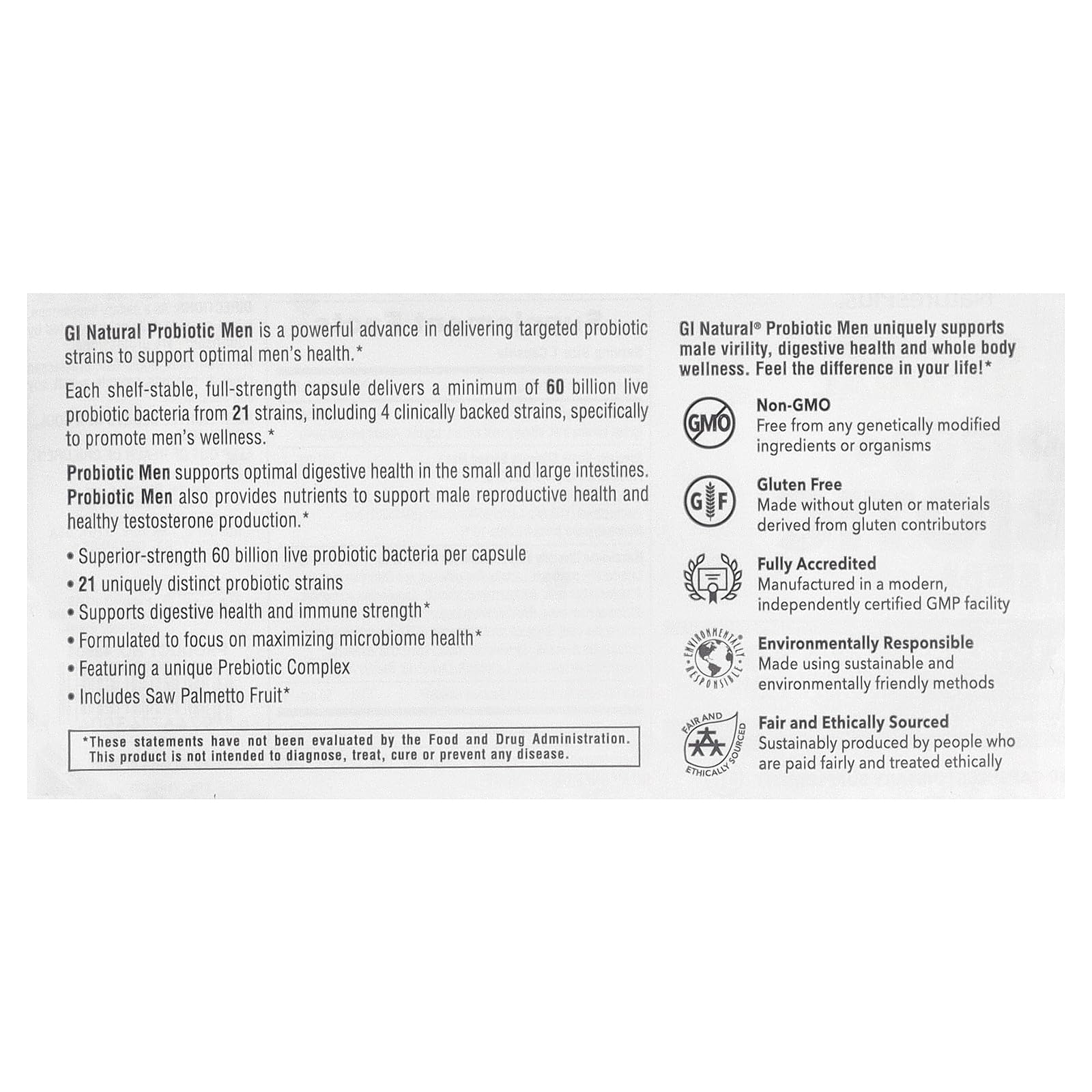 Natures Plus GI Natural Pro Biotic Men (speziell für Männer) 30 veg. Kapseln
