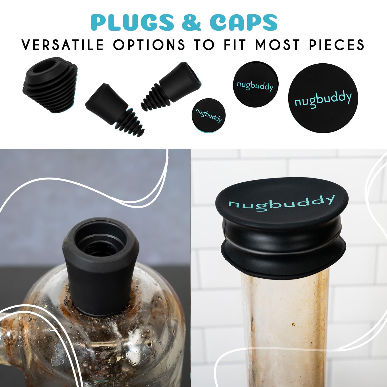 nugbuddy Kit de limpieza de vidrio, accesorios de silicona reutilizables, bolsa de remojo reutilizable, cepillos, alfombrilla, tapas y enchufes, embudo y toalla de microfibra