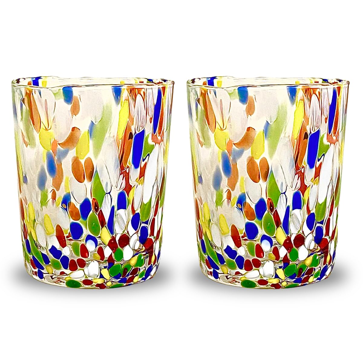 Gocce di Murano Un vaso de lluvia arco iris de cristal de Murano soplado 300 ml hecho a mano colorido paquete 2 copas de agua elegante y precioso (multicolor, 2)