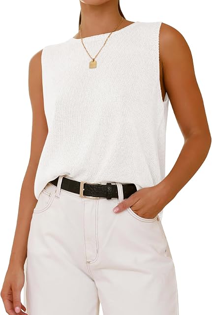 BTFBM Sleeveless Chandail 2026 Été Col d'équipage côtelé Pull léger Casual Loose Fit Tank Tops pour femme