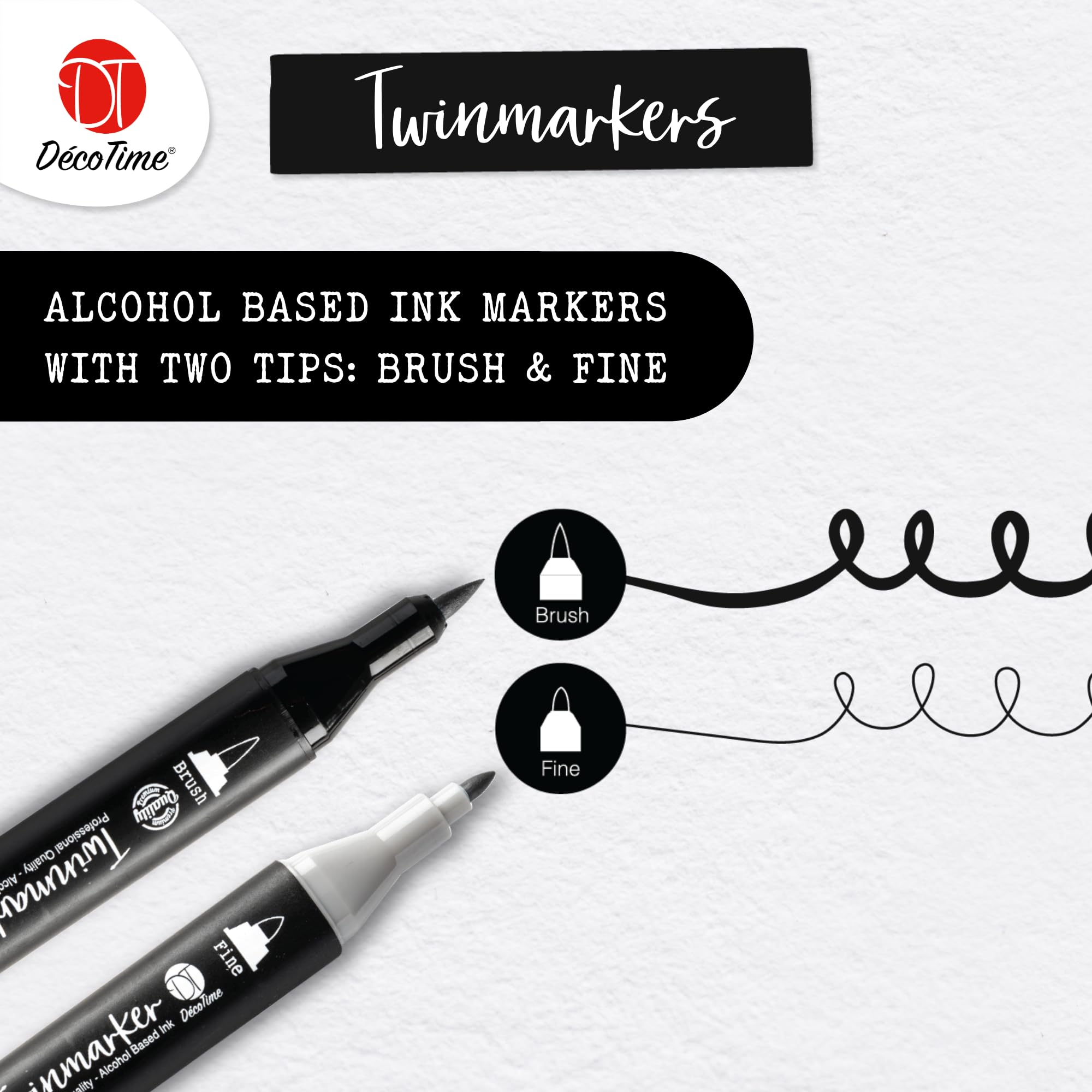 Deco Time Twin Alcohol Markers with Stackable Alcohol Marker Storage Tray, 36 Dual Tip Fine & Brush Markers - Image 4