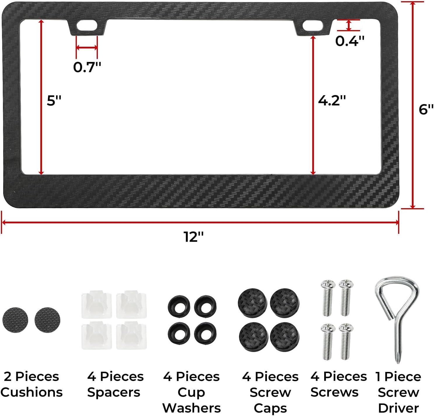 2 Pack Carbon Fiber License Plate Frames, Black License Plate Cover with Screws Caps, Universal License Plate Holder for US Vehicles, Front, Rear Car Tag, Car Accessory thumbnail