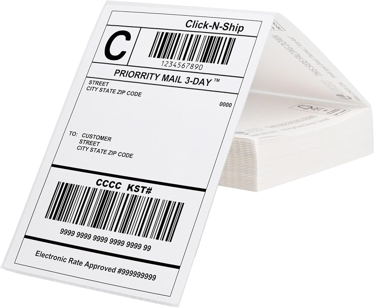 L LIKED 200 4x6 Fanfold Thermal Labels, Direct Thermal Shipping Labels | BPA Free, Clear Printing, Perforated, Strong Adhesive, Compatible with Most Thermal Printers