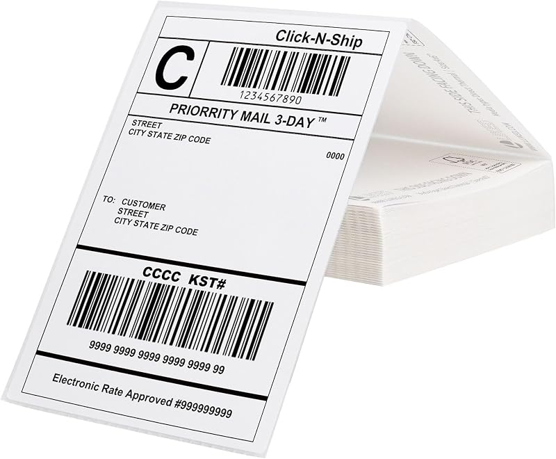 L LIKED 200 4x6 Fanfold Thermal Labels, Direct Thermal Shipping Labels | BPA Free, Clear Printing, Perforated, Strong Adhesive, Compatible with Most Thermal Printers