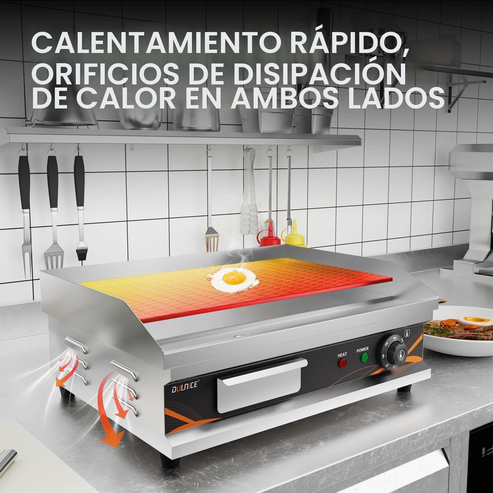 Plancha Electrica Profesional de Acero Inoxidable 3000W, Plancha Cocina Electrica 54 x 30 cm Temperature 50-300°C con Bandeja Recoge Grasa | Plancha eléctrica rango de temperatura 50 – 300 °C, cajón de aceite extraíble, barbacoa Teppanyaki para casa o res
