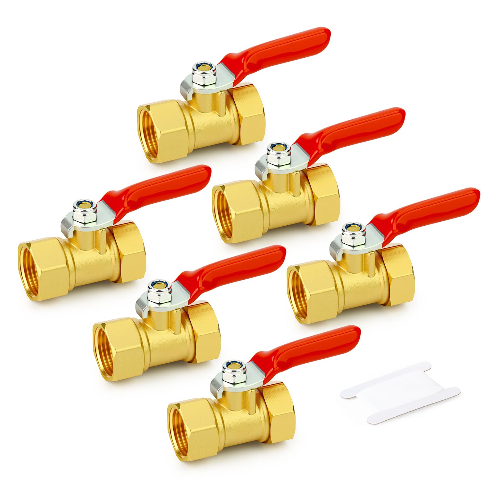 GASHER 6PCS 3/8 Inch Brass Mini Ball Valve, Shut Off Valve, 3/8 Inch FNPT Thread Pipe Fitting
