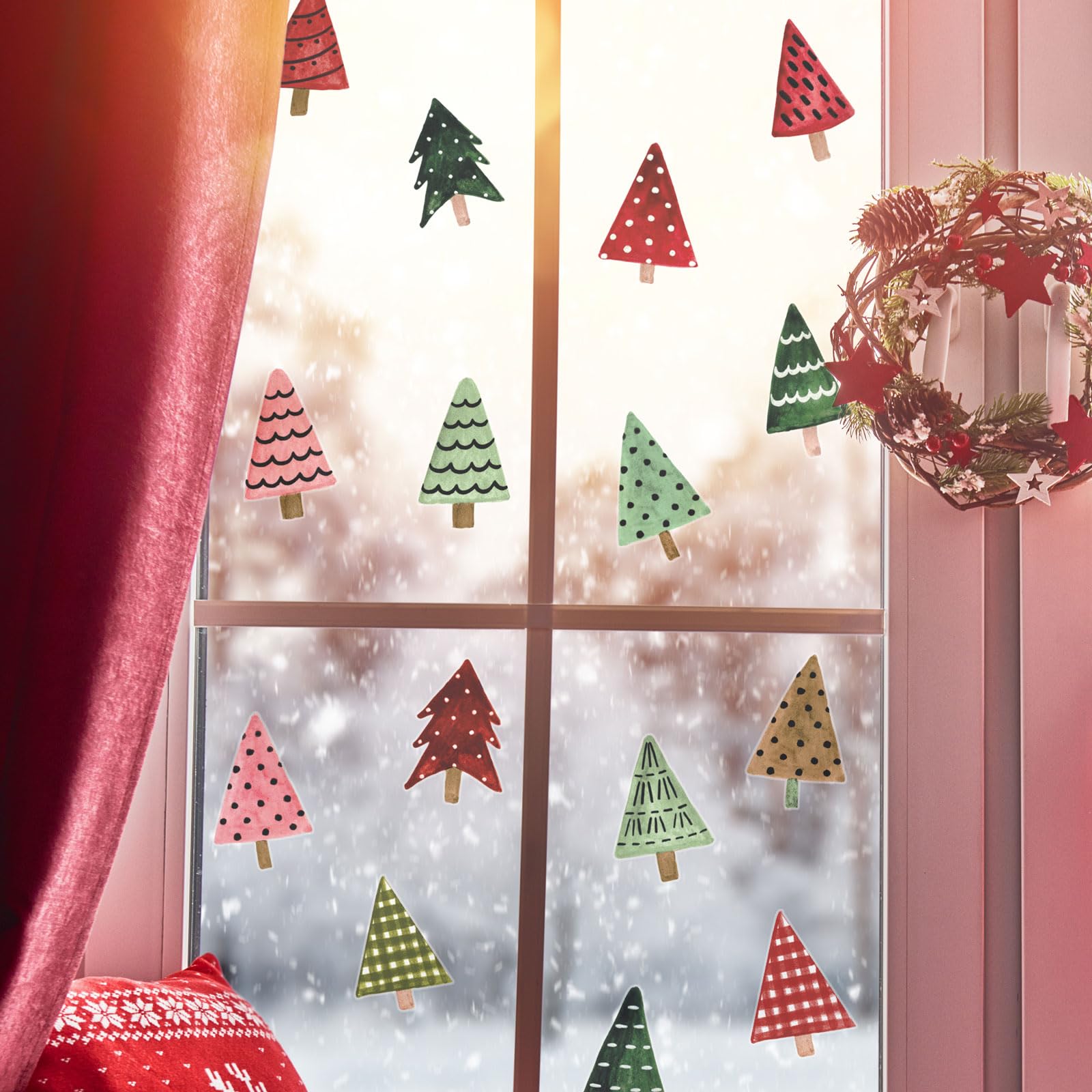 Stickerscape Festive Trees Christmas Window Stickers (Festive Trees) | Christmas Window Decorations To Create A Winter Themed Display | Reusable, Re-Positionable And Cleanly Removable