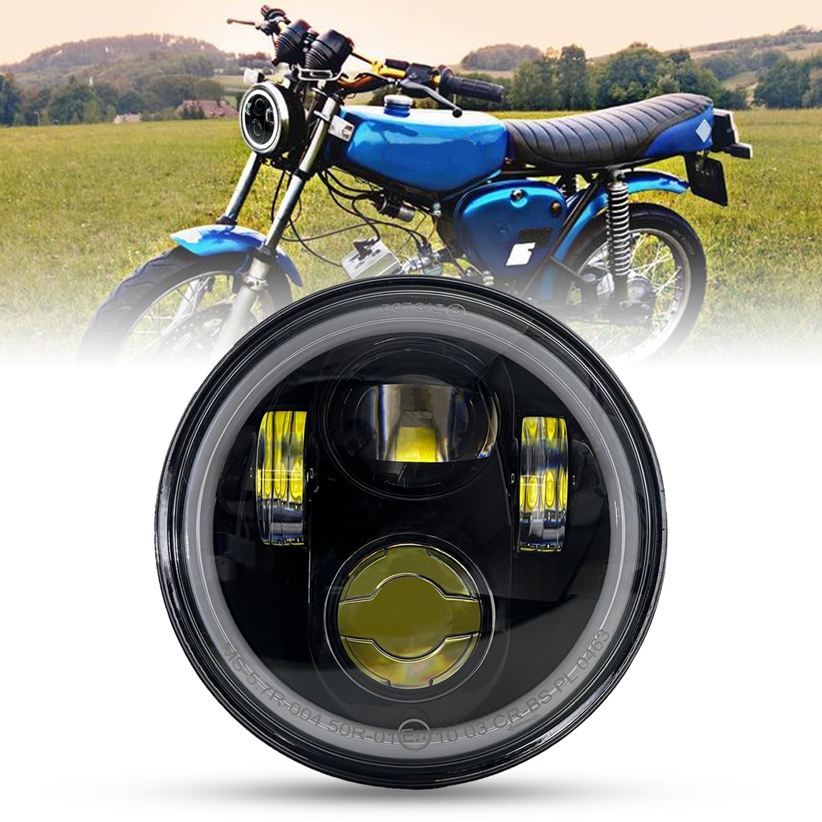 5,75 LED Motorrad Runder Scheinwerfer E-geprüft DRL Fern- und Abblendlicht für Simson S51 S70 S50 S50B Tuning