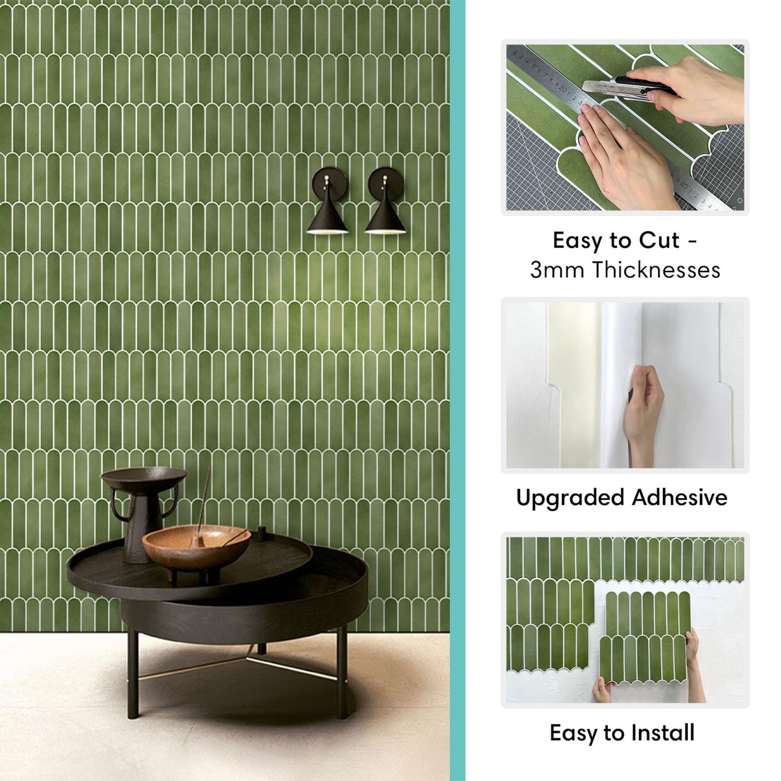 Commomy 3D zelfklevende wandtegels voor keuken badkamer, 10 stuks, 30 x 30 cm, mat toledo cream, pvc tegelstickers zelfklevende tegels keuken, badkamer, slaapkamer, wanddecoratie
