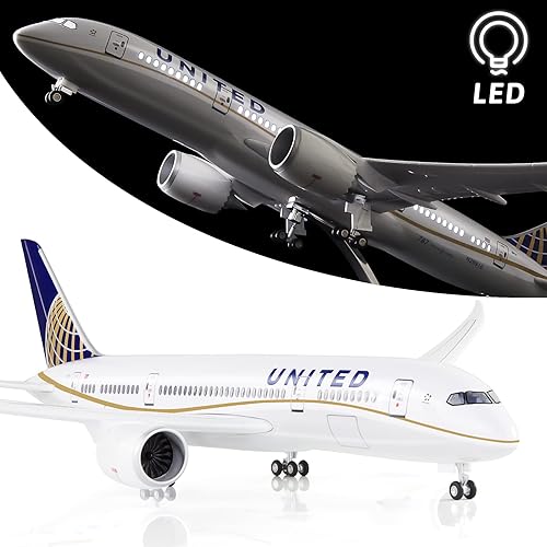 Lose Fun Park 1:130 Escala Grande Modelo Avión United Airlines Boeing 787 Modelos Aviones Diecast Aviones con luz LED para colección o regalo