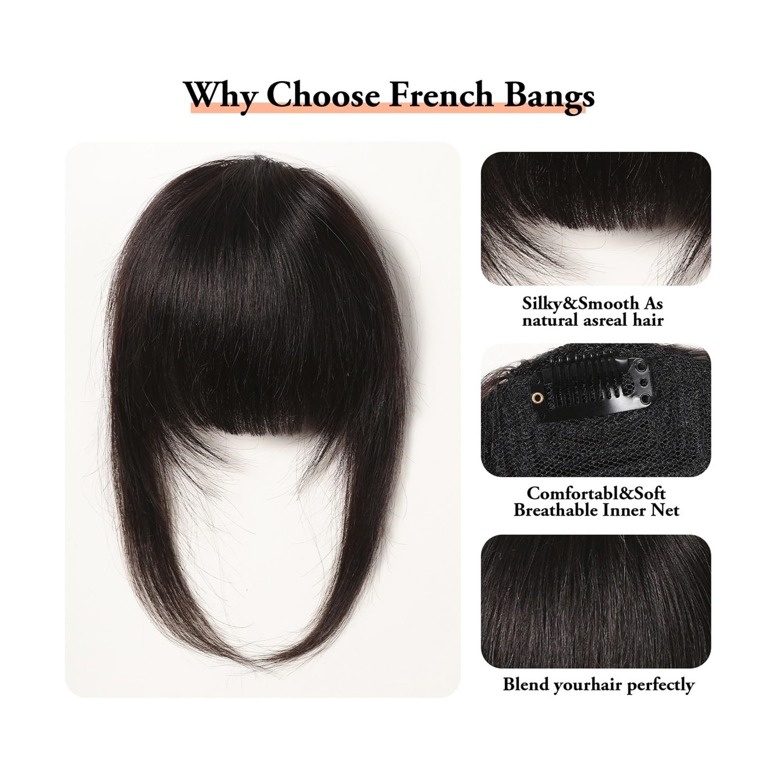 Pony-Haarspange, Echthaar-Pony, Pony-Haarteile, stumpf geschnitten, natürlicher Air-Pony, über dem Kopf, Clip-in-Haarverlängerungen, schwarzbraunes Remy-Haar für Frauen, Clip-in-Pony (Farbe: HLH1005