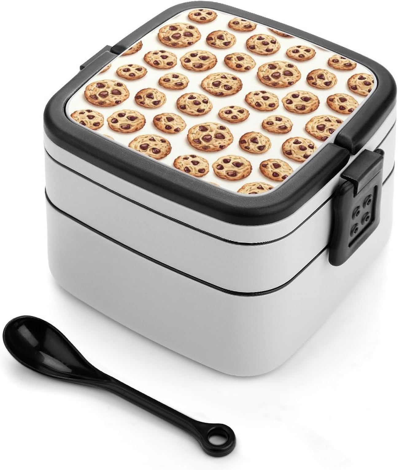Cartoon Biscuits Print Bento Box, Small Salad Container for Lunch, Cute Lunch Box Containers for Adults Women Men, Reusable Double Lunchable Stackable