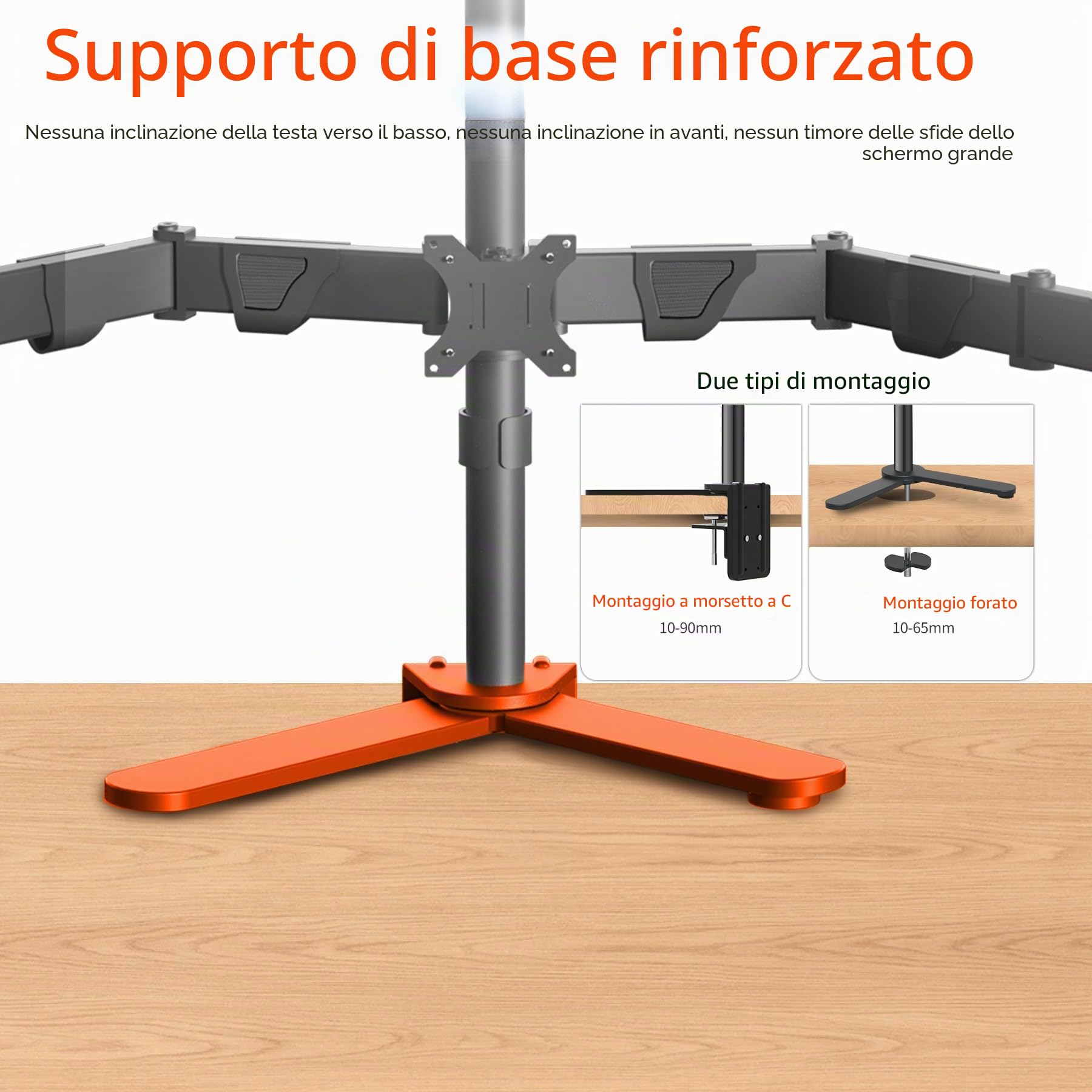 Supporto 6 Monitor de 13 à 27 Pollici Braccio per Monitor Carico massimo di 9 kg per schermo, Rotazione di 360 gradi, Due metodi di installazione X35 6P