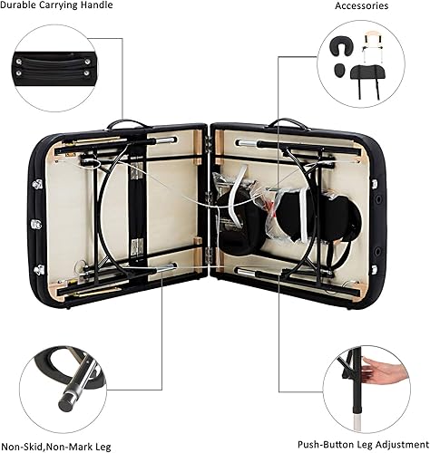 Miniatura 2 de Artechworks Mesa de masaje plegable portátil ligera de 28 pulgadas de ancho, 3 pulgadas, para salón facial, spa, cama de tatuaje con patas de