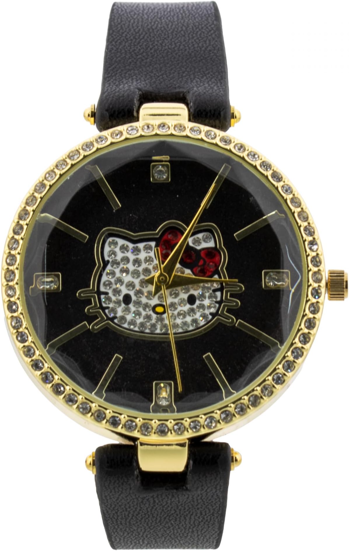 Hello Kitty Black Strap Crystal Bezel Analog Watch