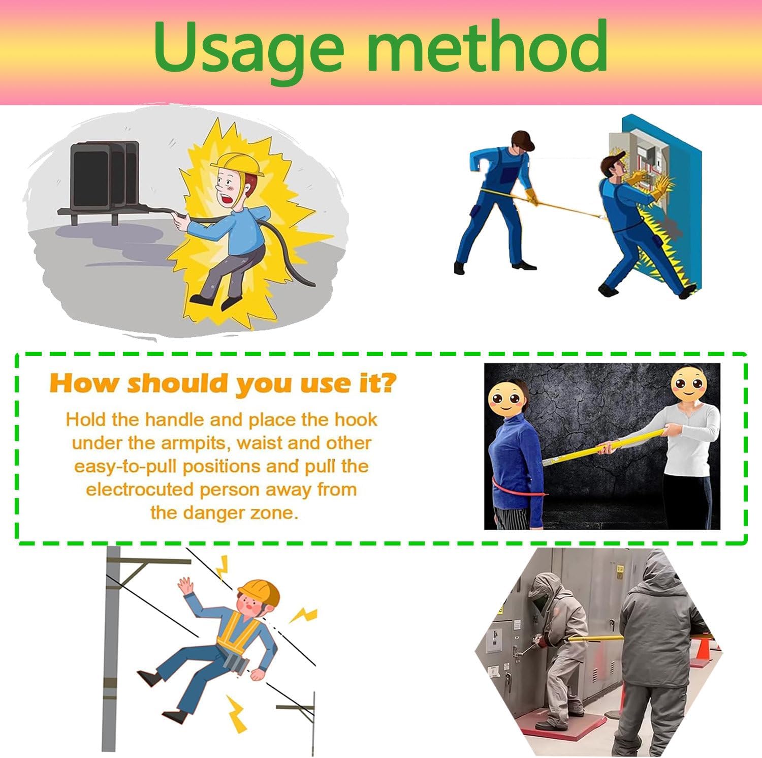 Non-Conductive Electric Safety Pole, Insulated Hook, 3.3ft to 9.8ft, Life-Saving Tool for Firefighters & Electricians - Essential Electrical Safety Equipment