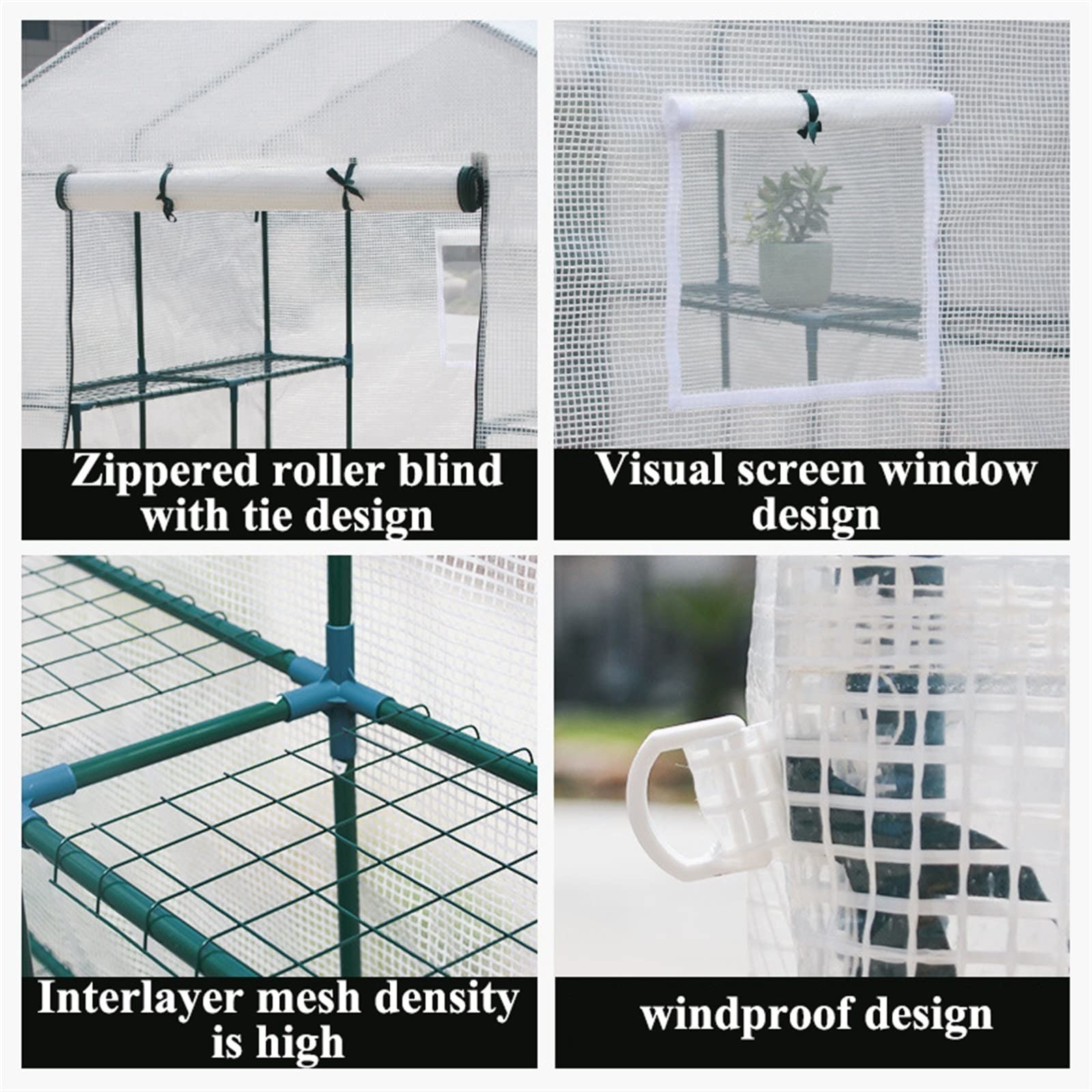 Serra da Giardino Portatile Rinforzata Walk-in, Scaffali da Giardinaggio Robusti con Copertura Durevole, Finestre Laterali Avvolgibili, per Uso Esterno E Interno, Tende per Piante in Vaso