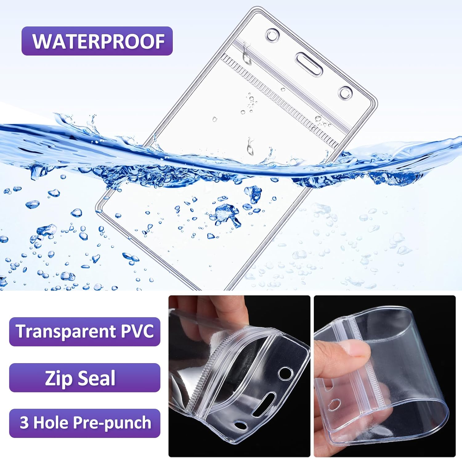 Marspark 100 Pcs Name Tag Lanyards with ID Holder Lanyards for ID Badges Resealable Flat Neck Name Tag with Clip Waterproof Plastic Clear Badges Bulk for School Office Supplies (Purple) - Image 3